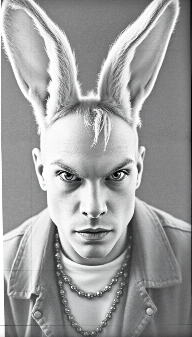 A grainy, vintage-style photo of Bad Bunny