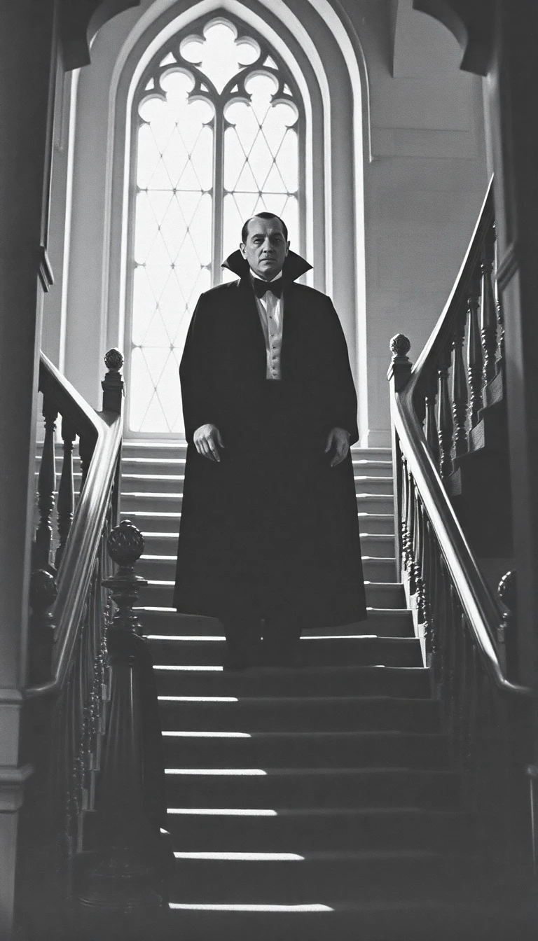 A grainy, vintage-style photo of Dracula