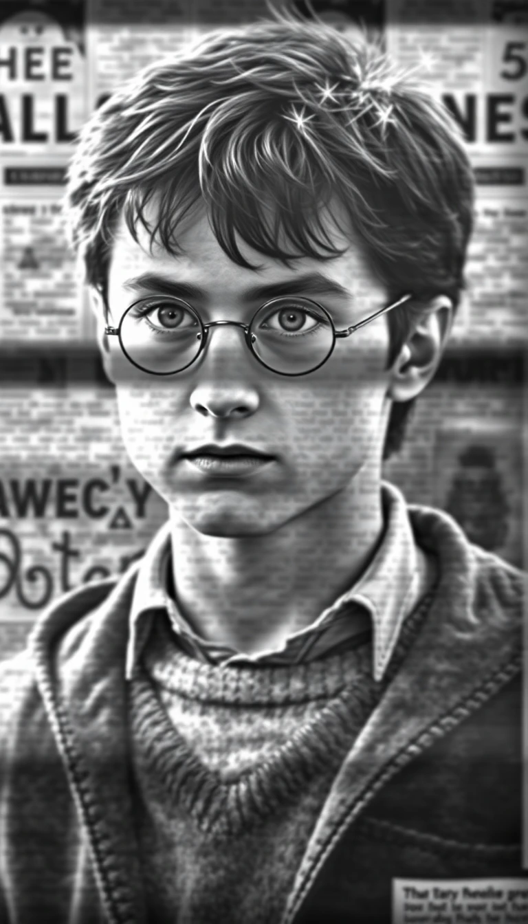 A grainy, vintage-style photo of Harry Potter