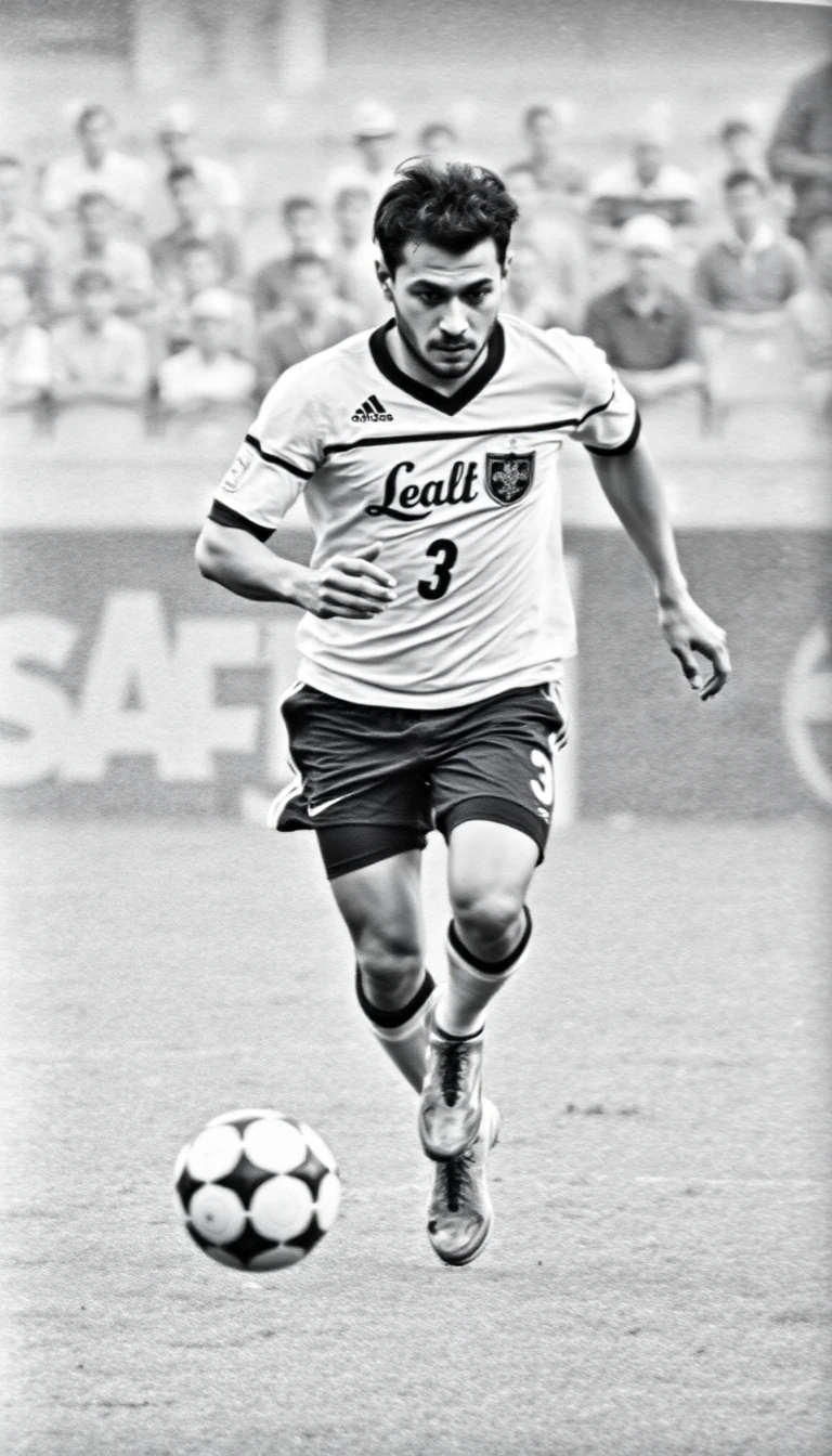A grainy, vintage-style photo of Lamine Yamal