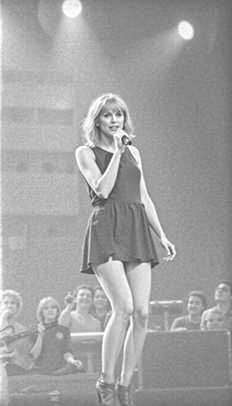A grainy, vintage-style photo of Taylor Swift