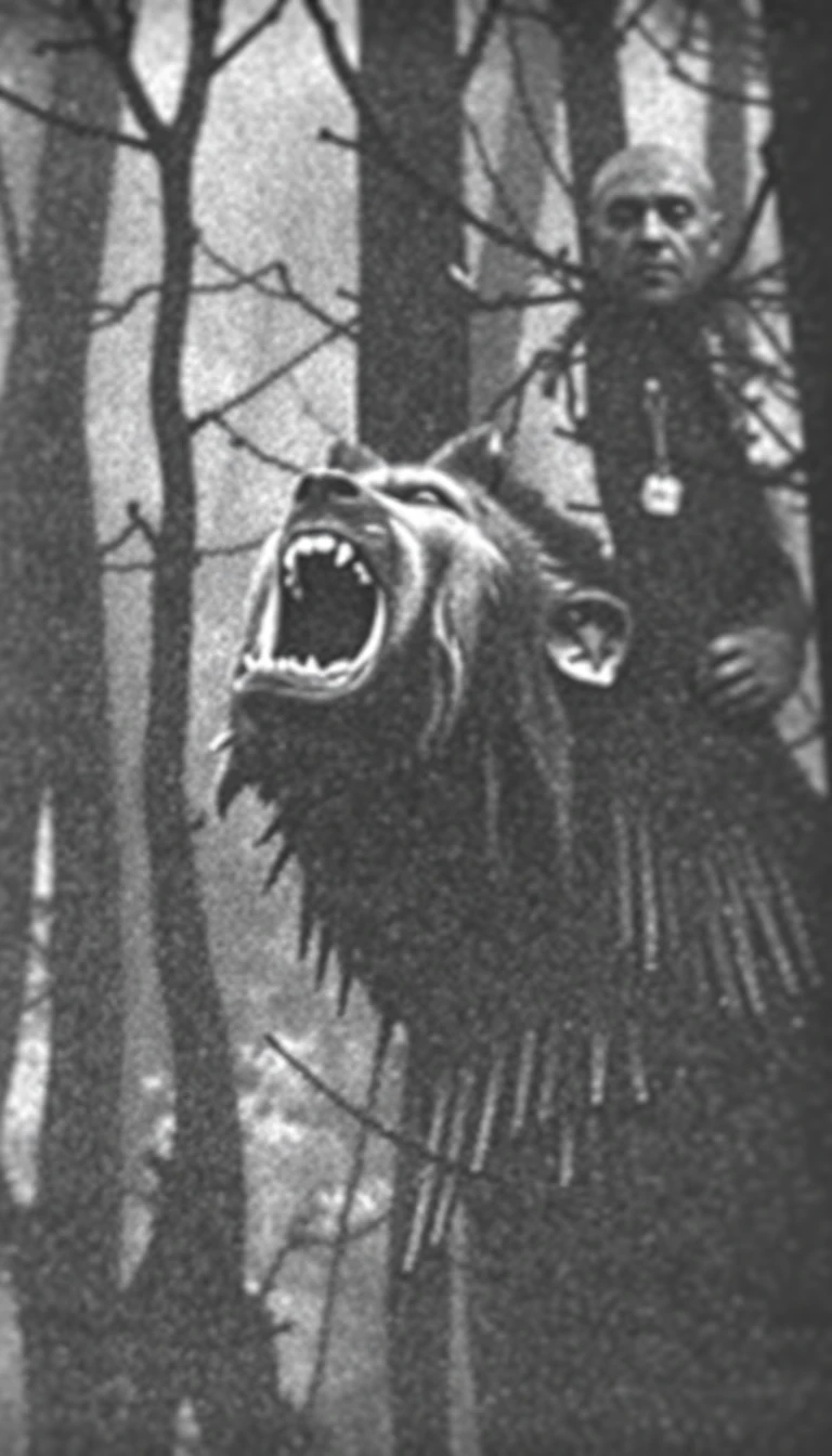 A grainy, vintage-style photo of The Wolf Man