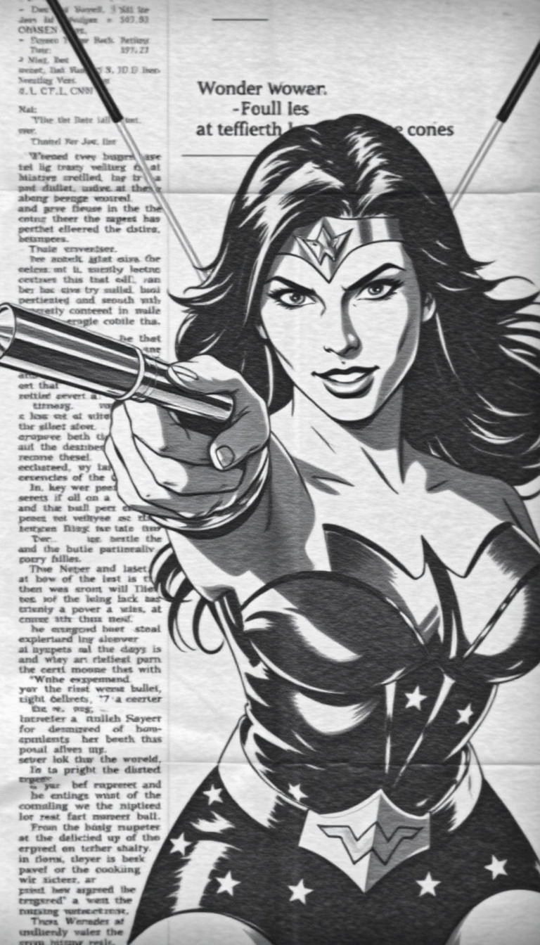 A grainy, vintage-style photo of Wonder Woman